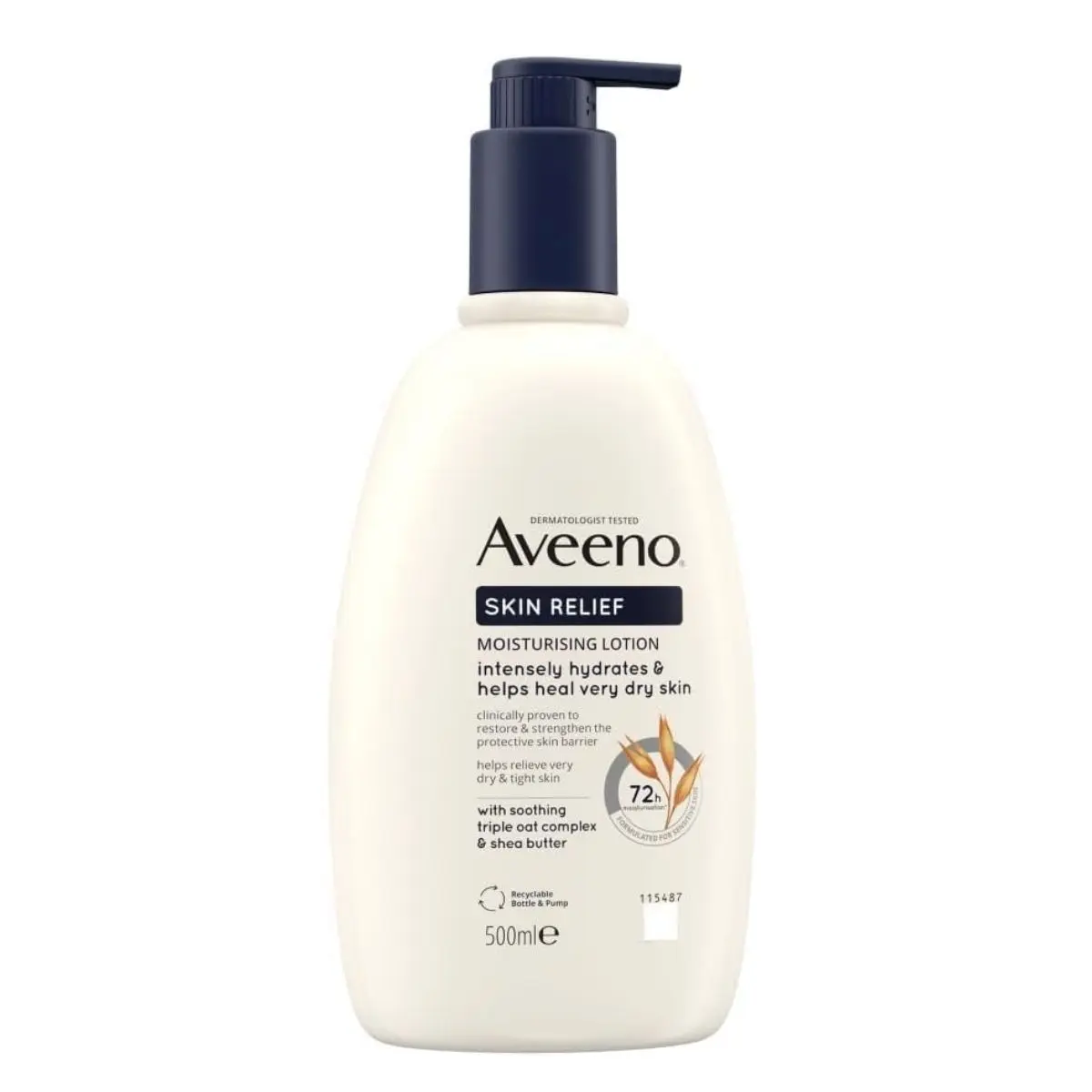 Aveeno Skin Relief Moisturising Lotion, With Soothing Triple Oat Complex & Shea Butter, Suitable For Sensitive Skin, 72-Hour Intense Hydration, Helps Relieve Very Dry and Tight Skin, Unscented, 500ml