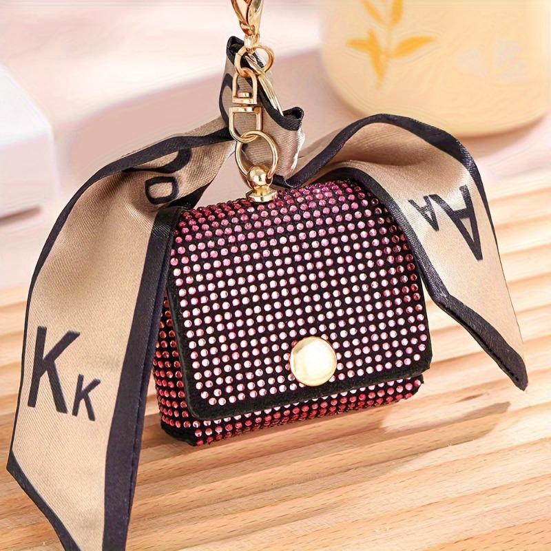 Fashion Mini Coin Purse with Rhinestone Embellishments, PU Material, Keychain Charm with Edge Paint and Scarf Detail 5