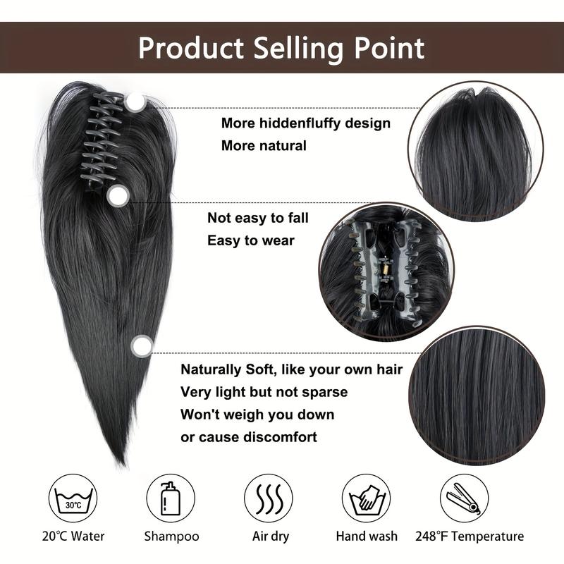 Product Introduction of 16inch A Messy Hair Bun Ponytail Claw Clip Hair Extension High Bun Hair Claw Clip Straight Short Ponytail Wig Piece Female Wig 2