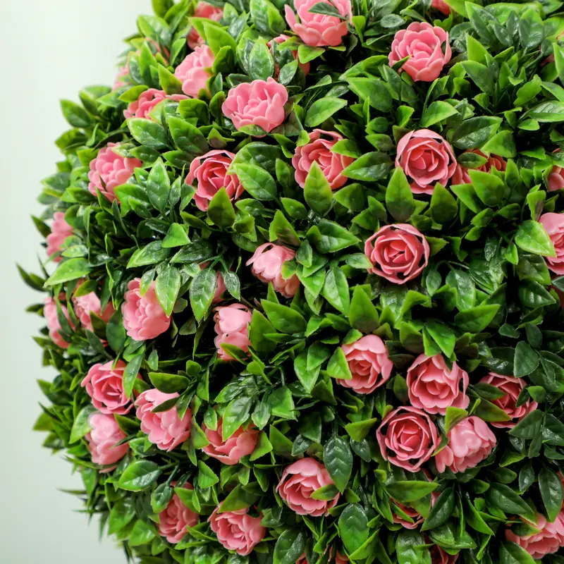 HOMCOM Set of 2 Decorative Artificial Plants, Ball Topiary Tree with Rose Flower in Pot, Fake Plants for Home Indoor Outdoor Decor, 60cm 8