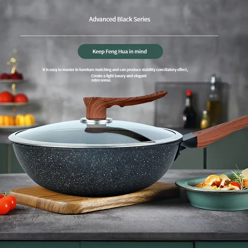 Cast Iron Chef's Pan 30CM-34CM Nonstick Coating, Easy Clean, Ergonomic Handle, Versatile Kitchen Cookware 0