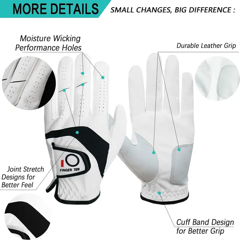 TEN Golf Gloves Men Left Right Hand Cabretta Leather Multipack All Weather Soft Value 5 Pcs, Golf Gloves Mens for Right Left Handed Golfer Rain Grip Comfortable 1