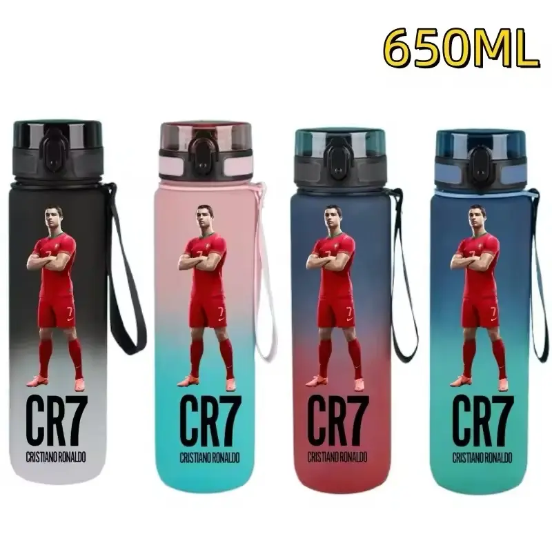650ml Football Star Straw Water Cup Ronaldo Messi Portable Outdoor Large Capacity