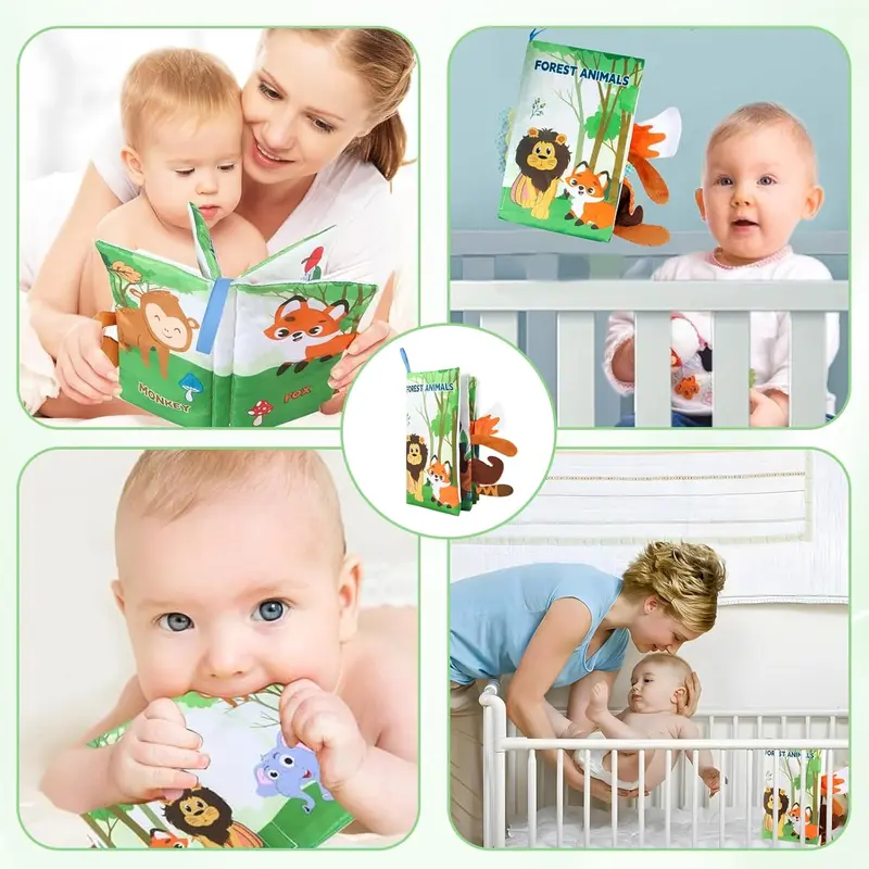 Baby Book Cloth Book Toys Jungle Tails Sensory Book Soft Fabric Crinkle Book Pram Book Early Development Interactive Newborn Gifts for 0 3 6 12 Months Boys Girls 5