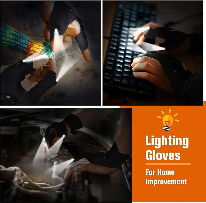 LED Half Finger Gloves for Men Women - Waterproof Night Fishing Bait Cycling Running Flashlight Durable Fingerless Gloves 2