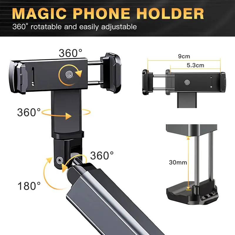 Magic Portable Phone Holder all-in-one anti-shake handheld, Stand Aluminium Alloy with Multi-Directional 360° Rotation, Sturdy and Undestroyablel, Retractable Foldable Holder for All Phone, with iphone 16, Table, Traveler Must Have 3