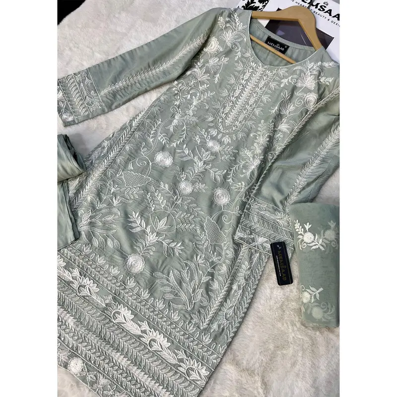 HK256 Lira - Mint Readymade Linen Mother & Daughter Suit 3