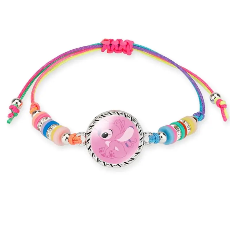 Stitch Anime Bracelet Cartoon Lilo & Stitch Adjustable Rope Rainbow Coloured Beads Pendant Cute Wristand - Accessories Kids Toys Girls Bracelet Christmas Party Gift - 19 Different Designs 4