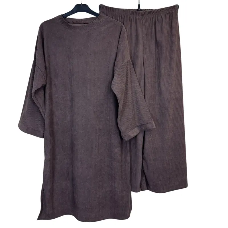 Ladies Corduroy Coord Set - Long Top and Wide Trousers, One Size UK8-16 - Womenswear [030] 5