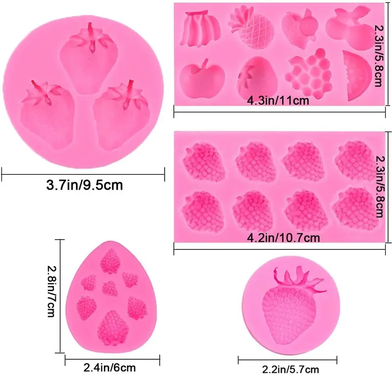 5 Pcs Strawberry Baking Mold 3D Cupcake Strawberry Mold Strawberry Silicone Fondant Mold for DIY Topper Decorating Cake Chocolate Cookies Sugar Polymer Clay Crafting Project 0