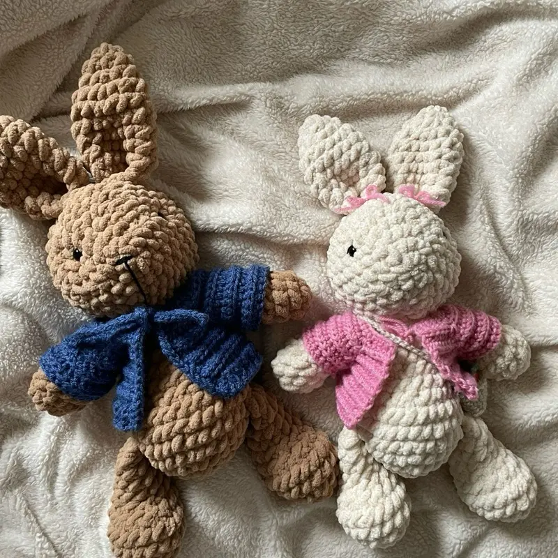 Handmade Crochet Bunny Plushie Stuffed Rabbit Toy - Soft and Cuddly Toy for Couples