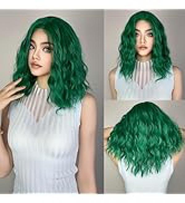 Product Introduction of incohair Green Wigs matcha green Wig with Bangs Women Girls Short Curly Wavy Bob Wig Shoulder Synthetic Party Wigs Wig Cap Included (matcha green) 30