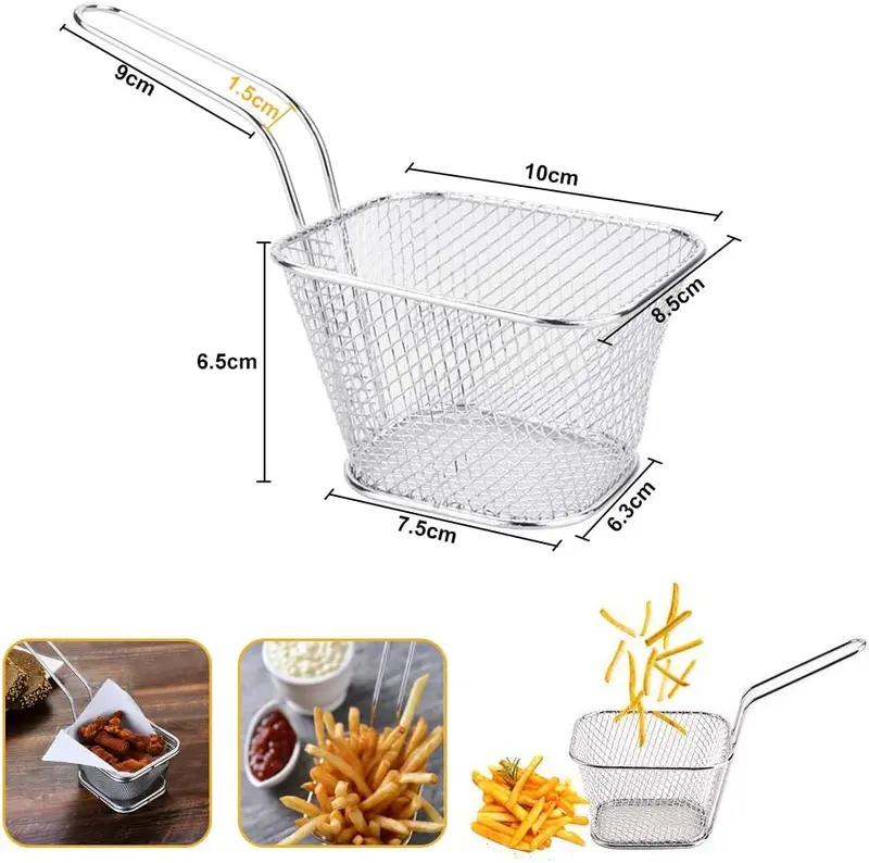 Chip Serving Frying Baskets Mini Chip Baskets with Handle 8Pcs Chef Chrome Fry Basket Set,Stainless Steel French Fry Cooking Tapas Food Presentation Gadget Tool for Shrimps Onion Rings Kitchen Oil Utensils 1