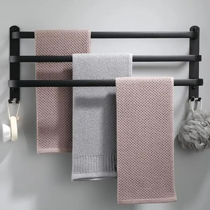 50/60cm Double Tri Towel Rail Rack Holder Wall Mounted Bathroom Kitchen Hanger