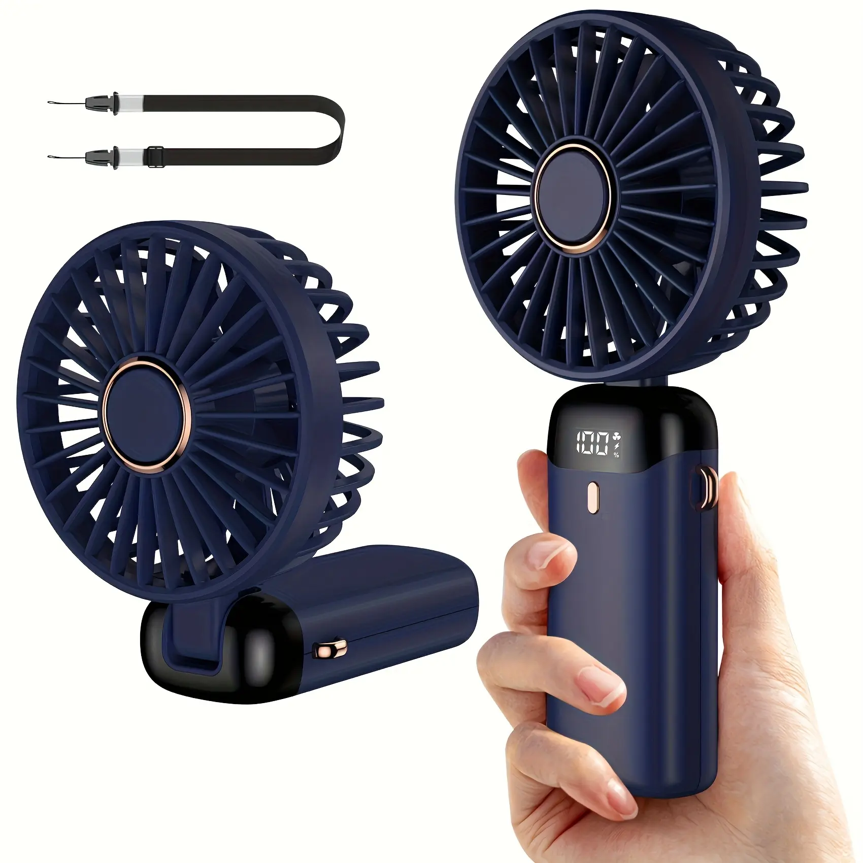 1pc Mini Portable Fan, Handheld Fan, Personal Mini Fan, USB Rechargeable, 5 Speeds, 90° Foldable Battery Powered, Mini Fan With LED Display, Desk Fan, Office Time, Bedroom, Outdoor Travel, Camping, Back To School Supplies