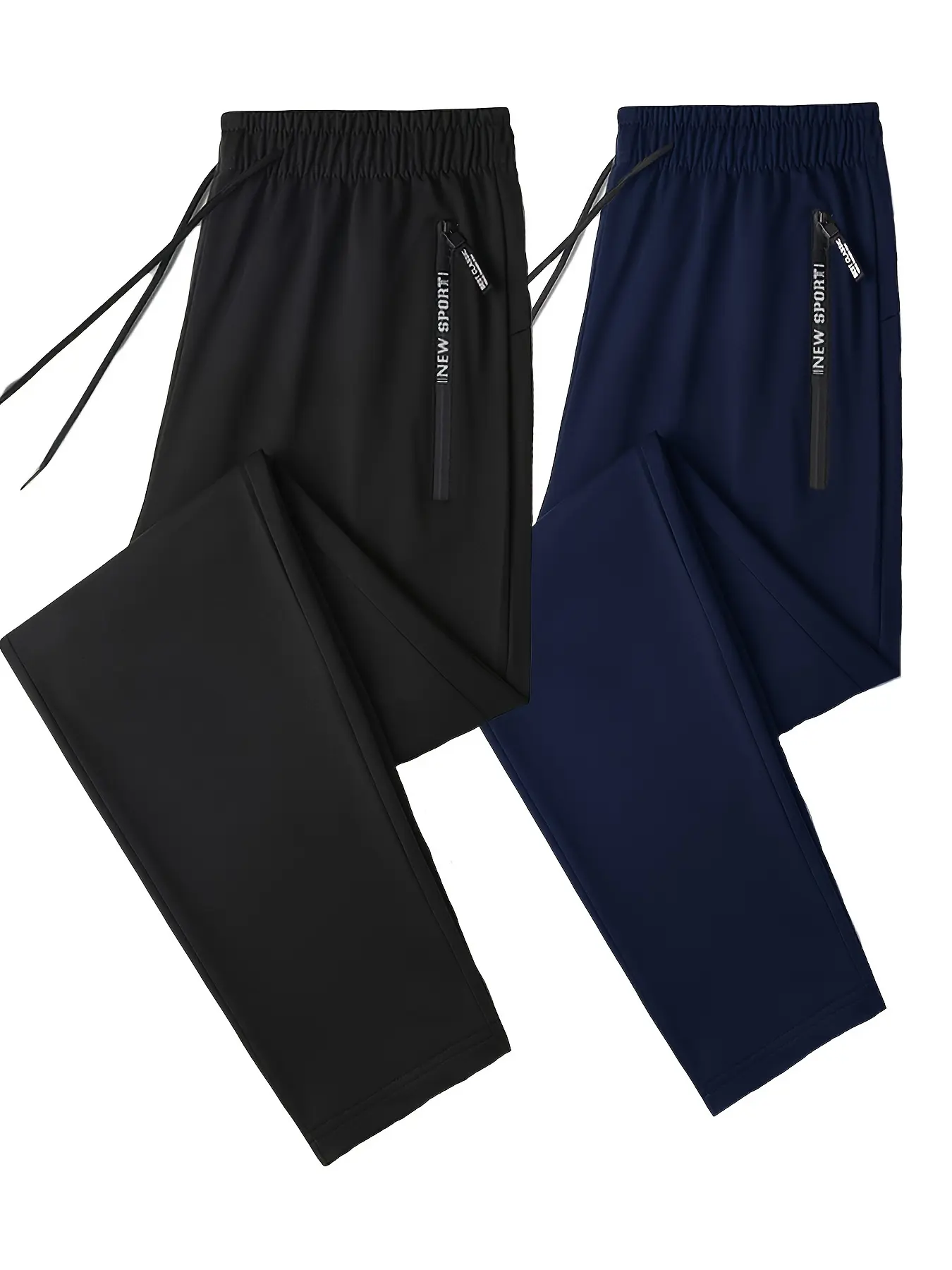 Men's 2pcs Set Of Solid Regular Fit And Cuffed Sweatpants with Letter Print Zippered Pockets And Drawstring, Athletic Joggers for All Seasons Fitness And Gym Wear