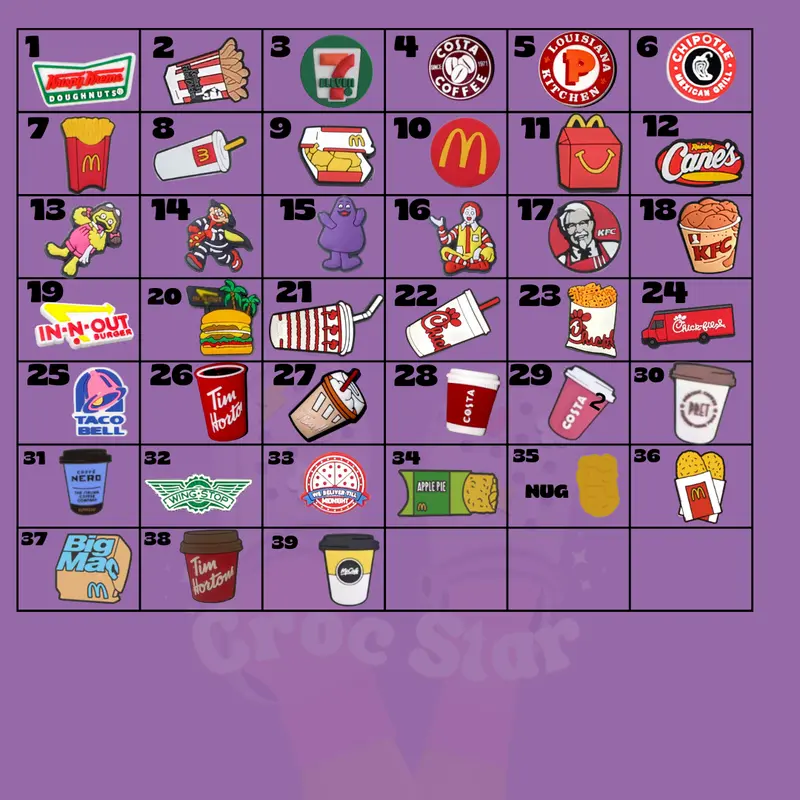 Fast Food Shoe Charms - coffee charm - burger charm - drink charm - fries charm - chicken charm - burrito charm - waffle charm croc shoe  accessories 1
