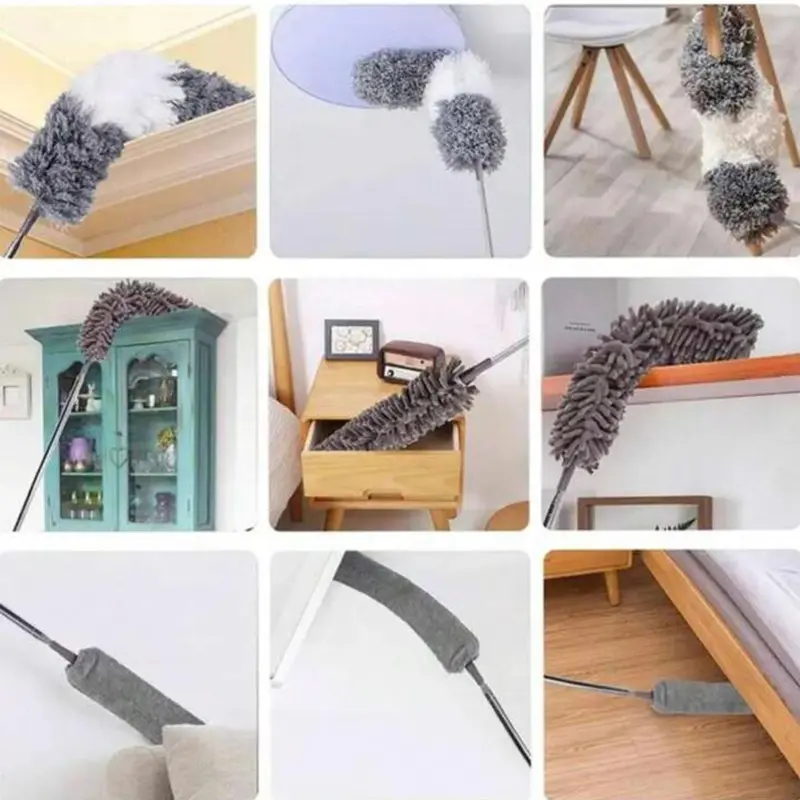 4 Pcs Set Household Dusting Cleaning Kit With Extendable Adjustable Telescoping Pole And 3 Microfiber Duster and Cleaning Head For Floor, Ceiling, Bedroom, Sofa Back And Furniture Cleaning. 4