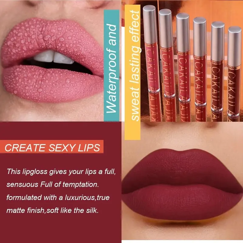 6PCS Matte Lipstick Sets, Long Lasting Liquid Lipsticks, Non-Stick Cup, Waterproof Lip Gloss (#01) - Cosmetic, Makeup Color Daily 1