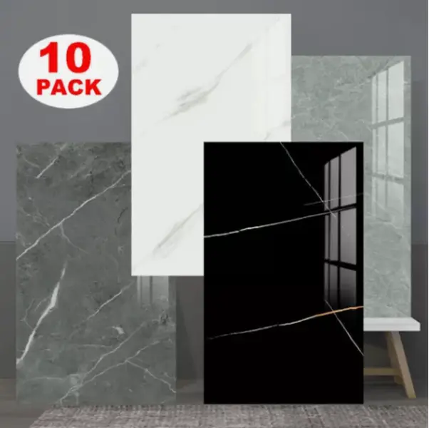 10X PVC Marble Tiles Wall Sticker Self-Adhesive Stick On Kitchen Bathroom Decor Decorative Waterproof