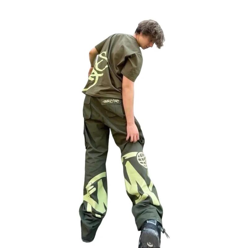 Product Introduction of Vintage Y2k Hip Hop Baggy Street Casual Summer Straight Leg Multi-Pocket Printed Cargo Pants Menswear Trouser 5