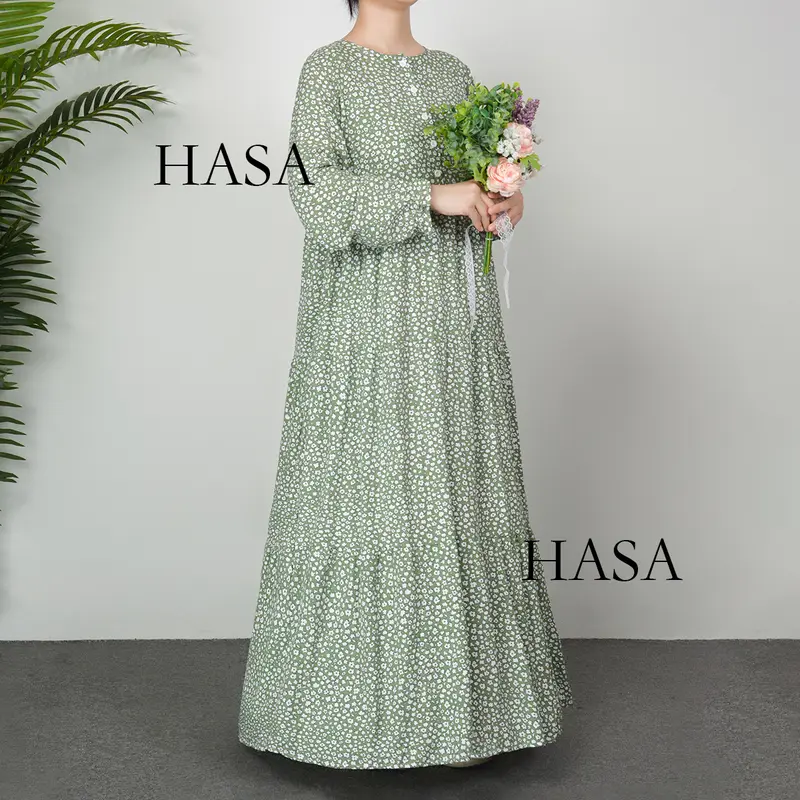 HS0620 HASA SERIES Rayon Long Dress Flower Design plain minimalist 3