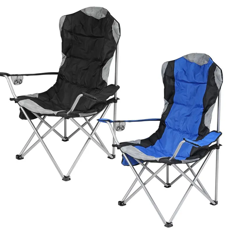 Folding Camping Deluxe Chairs Heavy Duty Luxury Padded with Cup Holder High Back 2