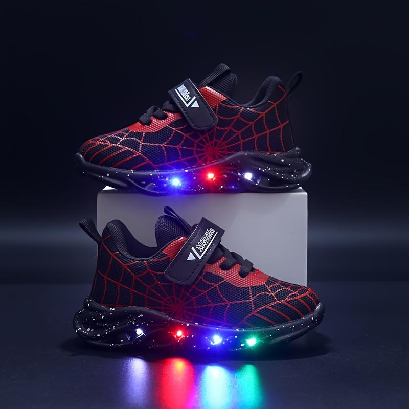 MGO Kidss LED Light Up Sneakers for Boys and Girls, Casual Sports Shoes with Luminous Spider Web Design, Mesh Upper and Fabric Inner, PVC Sole, Round Toe, Low Top, Spring/Fall and All-Season Wear, for Ages 1-6 5