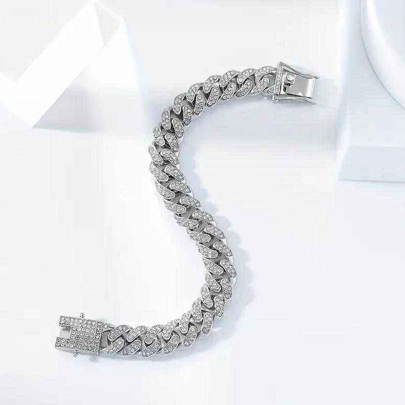 Men's Hip Hop Inlaid Rhinestone Bracelet - Fashion Accessory 20CM,8MM 2