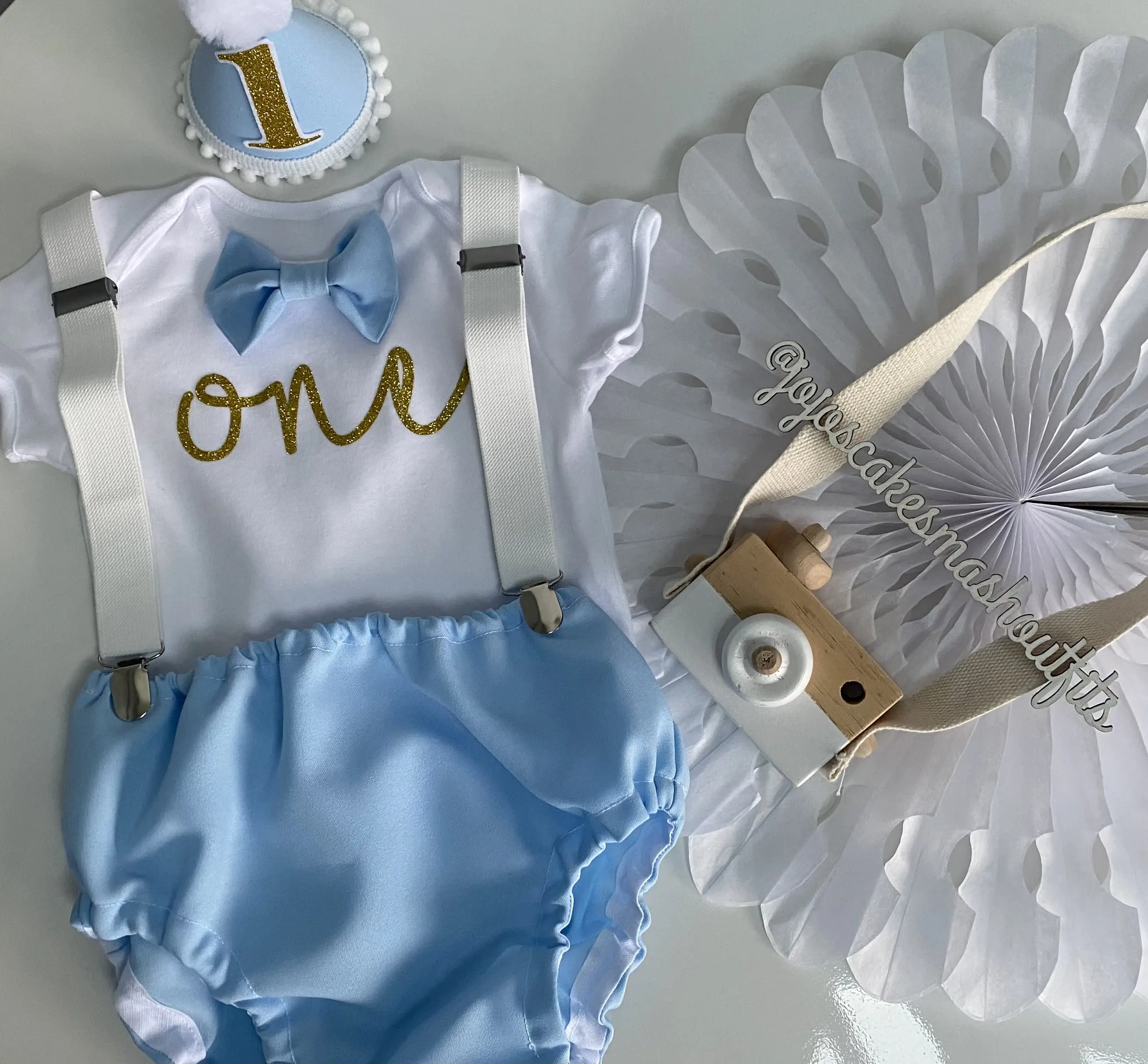 Baby Boys baby blue Cake Smash Outfit. Blue/white/gold. Classic. 1st Birthday Gift. personalised clothes