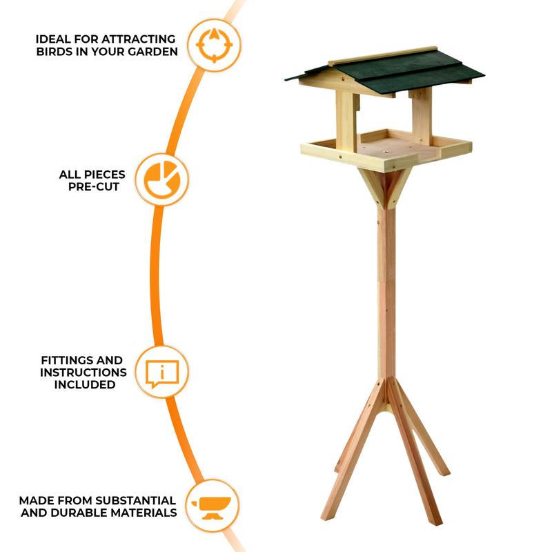 Crystals Traditional Wooden Bird Table Garden Birds Feeder Feeding Station Free Standing 4
