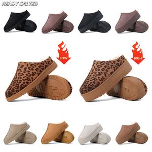 Ready Salted Autumn Winter Warm SuedeBraided Outdoor Slippers Fashion GenuineLeather Fluffy Fur Lining Shoes for AutumnWinter Flat Sole and Platform Sole 2 StylesOptional