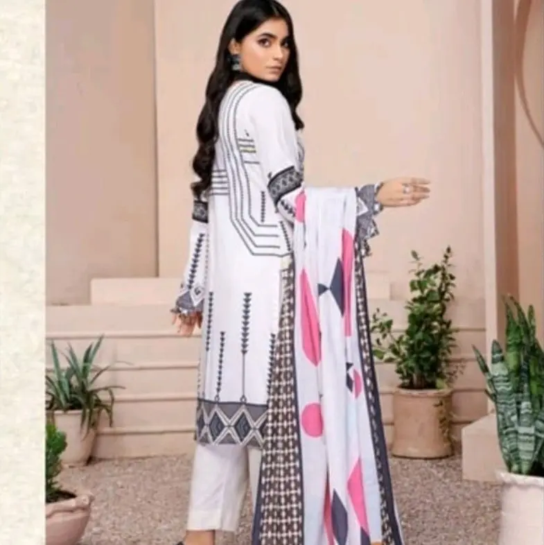 Gorgeous 3 Piece Summer Lawn Suit with Embroidery Work and Embellishments with Chiffon Dupatta by Soni Dresses  Traditional Womenswear Pakistani Desi Fashion 1