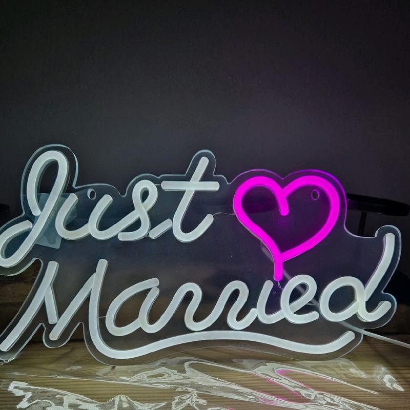 Just Married Neon Sign - Adjustable Light Brightness - Wedding Decor - White and Pink Celebration Gift Couple- Home decor- Couple gift- Party decor 8