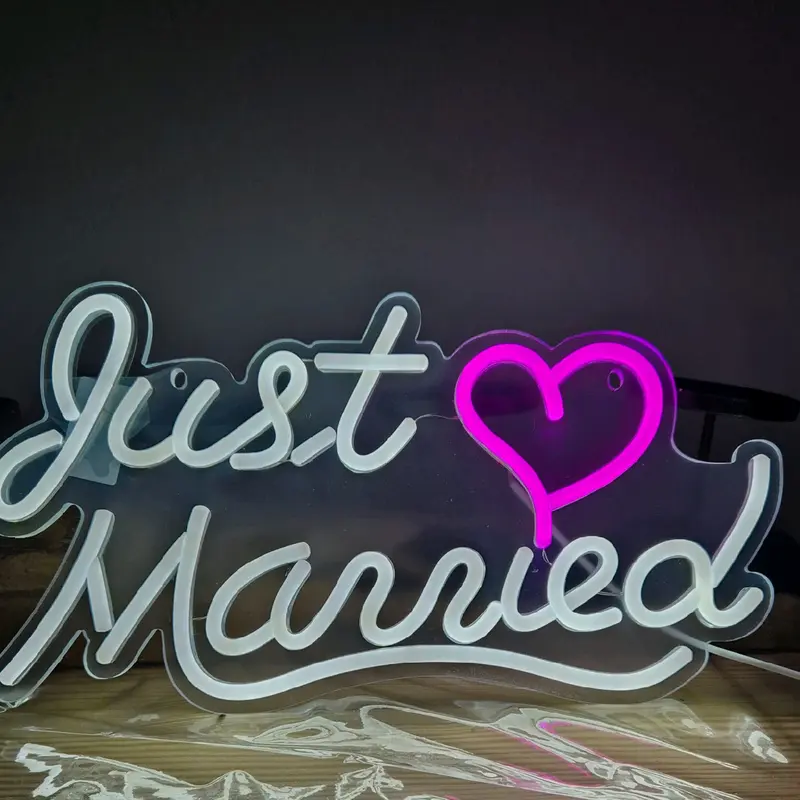 Just Married Neon Sign - Adjustable Light Brightness - Wedding Decor - White and Pink Celebration Gift Couple- Home decor- Couple gift- Party decor 7