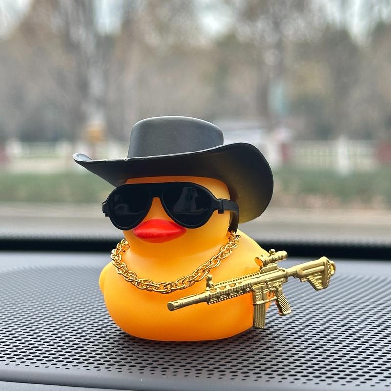 Product Introduction of 1pc Cool Duck With Black Cowboy Hat Design Car Decoration, Car Dashboard Decoration, Car Interior Decoration Accessories 1