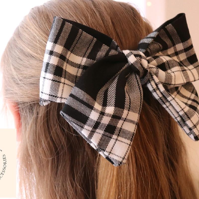 Handmade Black & white Sailor Bow in check plaid for women or girls 2