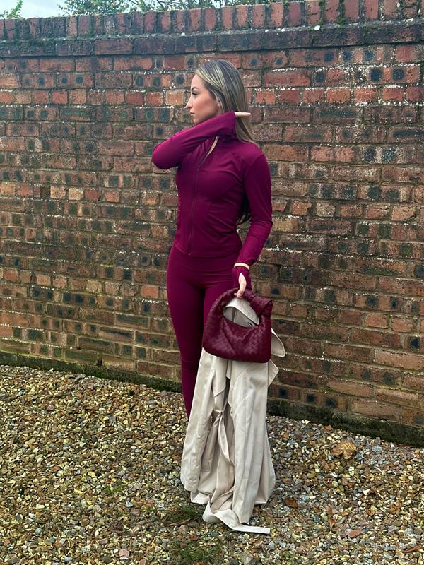 "Mia" Sculpt Gym Jacket and matching Leggings in Burgundy 7