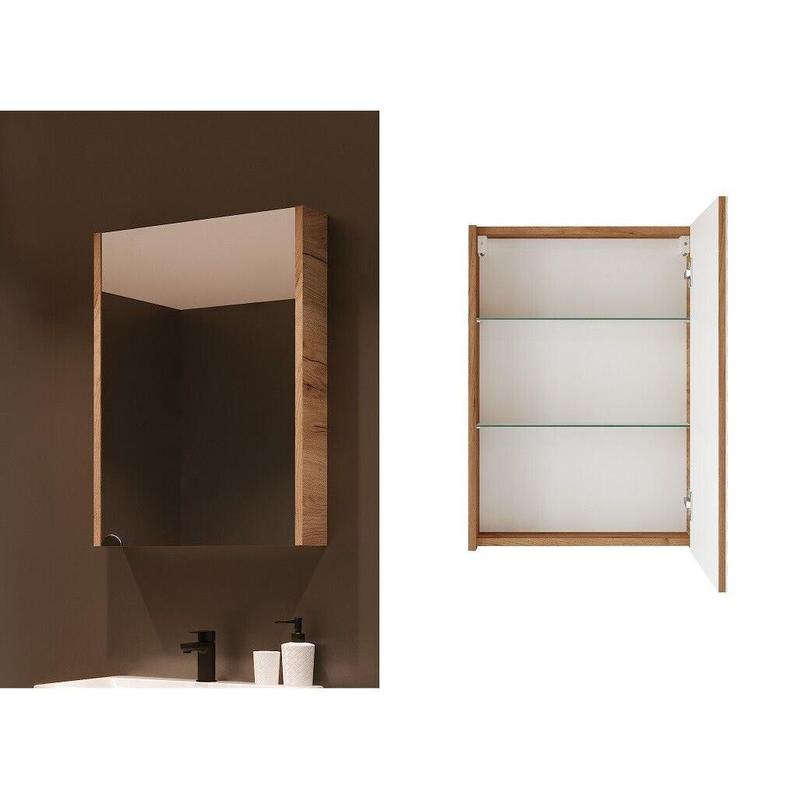 Mirror Bathroom Cabinet Mirrored Wall Unit 500mm Slimline Storage Craft Oak Avir 1