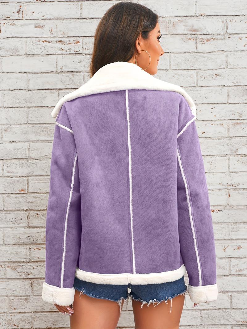 Product Introduction of Elegant Faux Fur-Lined Winter Jacket for Women - Cozy, Machine Washable with Pockets, Solid Color, Lapel Collar 16