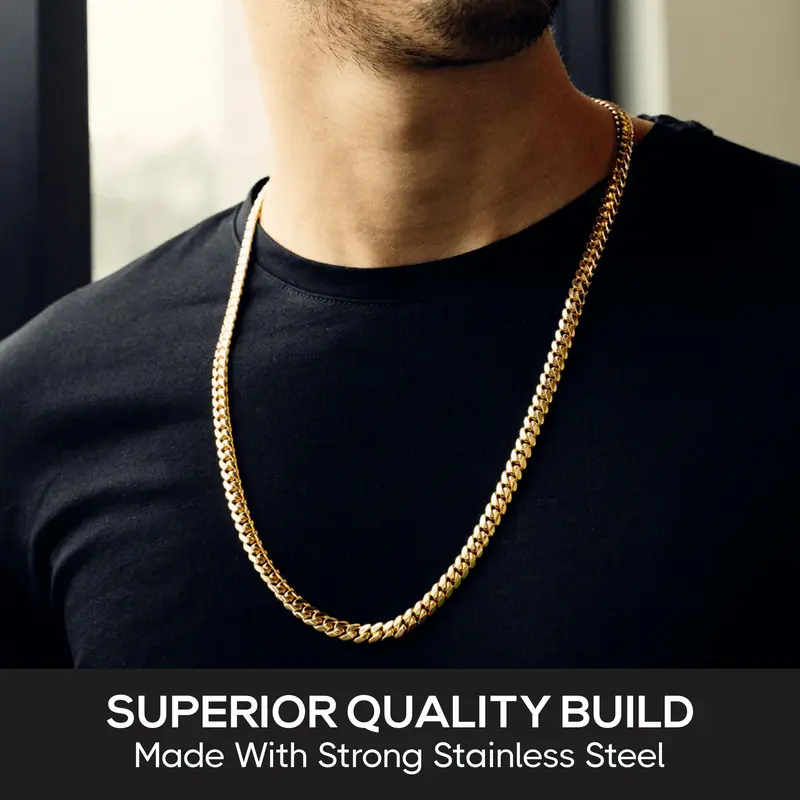 Gold Stainless Steel 316L 3-13mm 16-26" Mens Curb Chain Necklace Man Gift 3