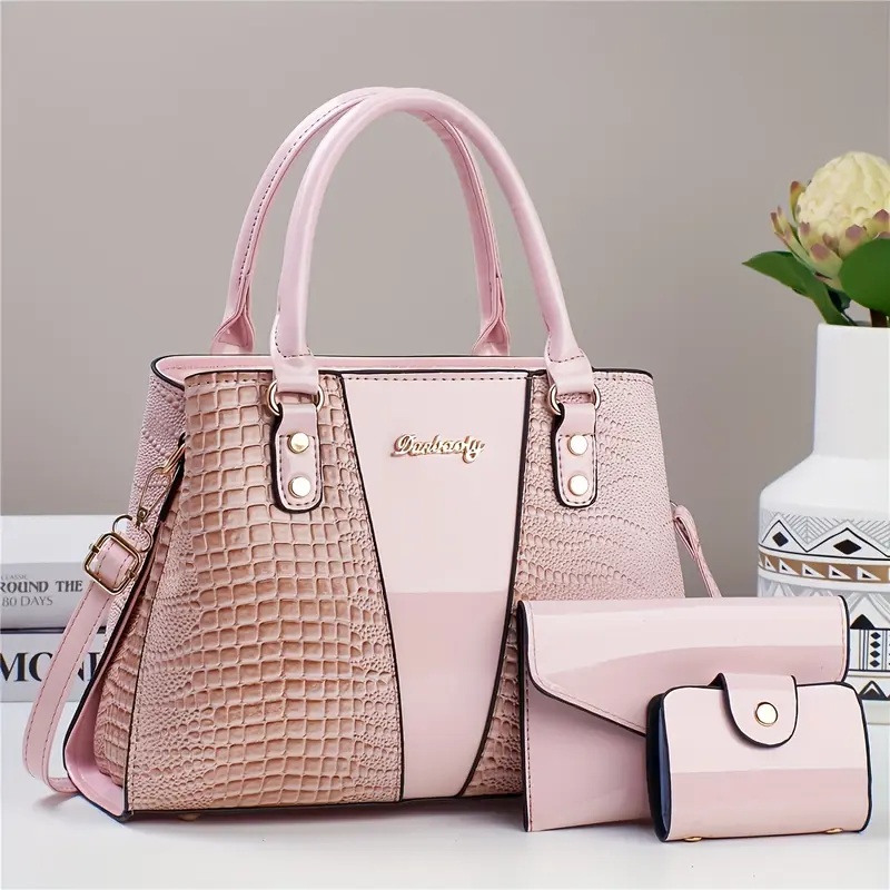 3pcs PU handbag, elegant and fashionable handbag with coin purse and card holder, multi-functional and large-capacity messenger bag, fashion design, new crocodile pattern bag, ladies' one-shoulder diagonal handbag. 7