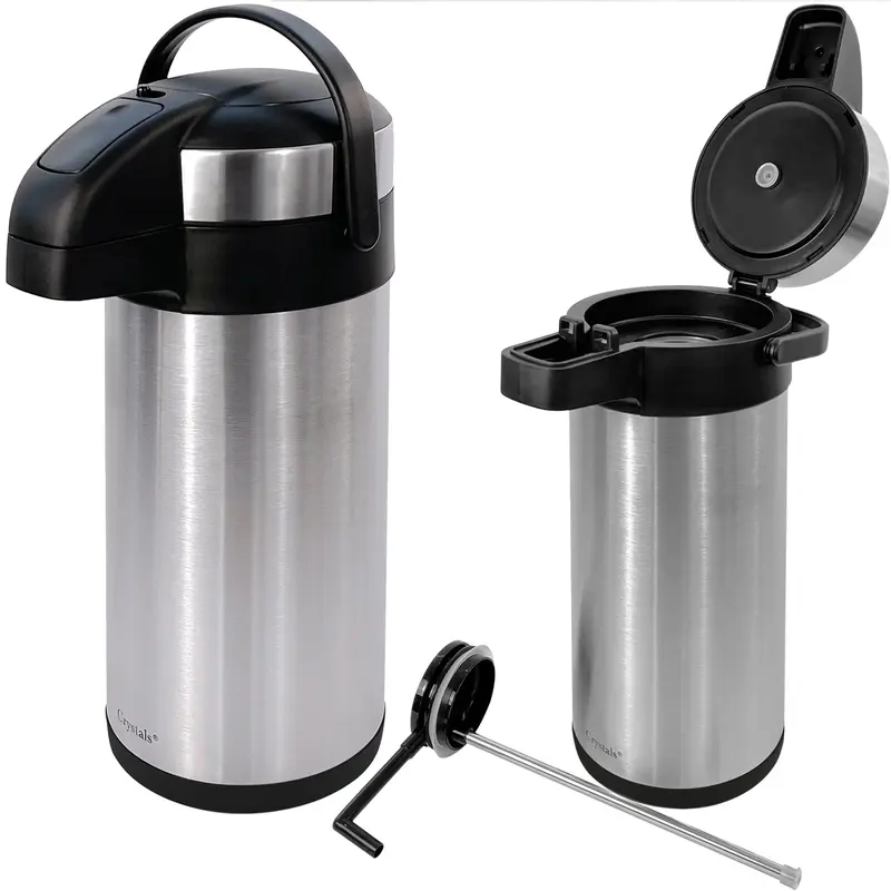 2X 5L Air Pot Tea Flask Pump Action Vacuum Insulated Safety Lock Carry Handle Drinkware Stainless 0