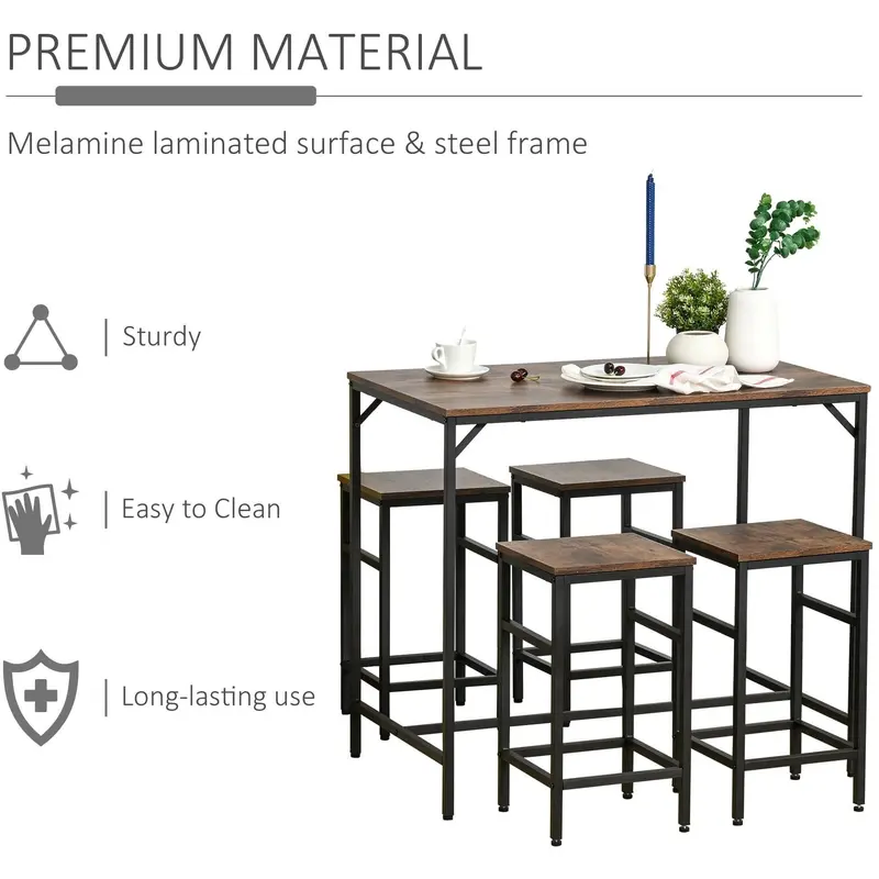 5pc Industrial Bar Table and Stool Set - Perfect for Home and Bar Tables 5