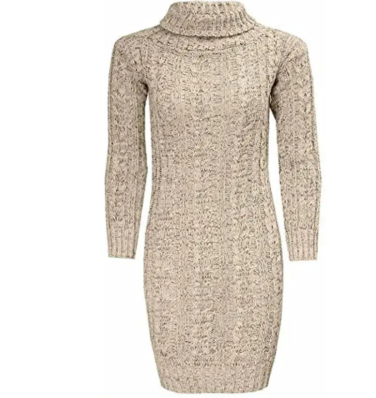 Women's Polo High Neck Long Sleeve Cable Knitted Jumper Dress Ladies Bodycon Mini Pullover Top 8-22 Casual Clothing 2