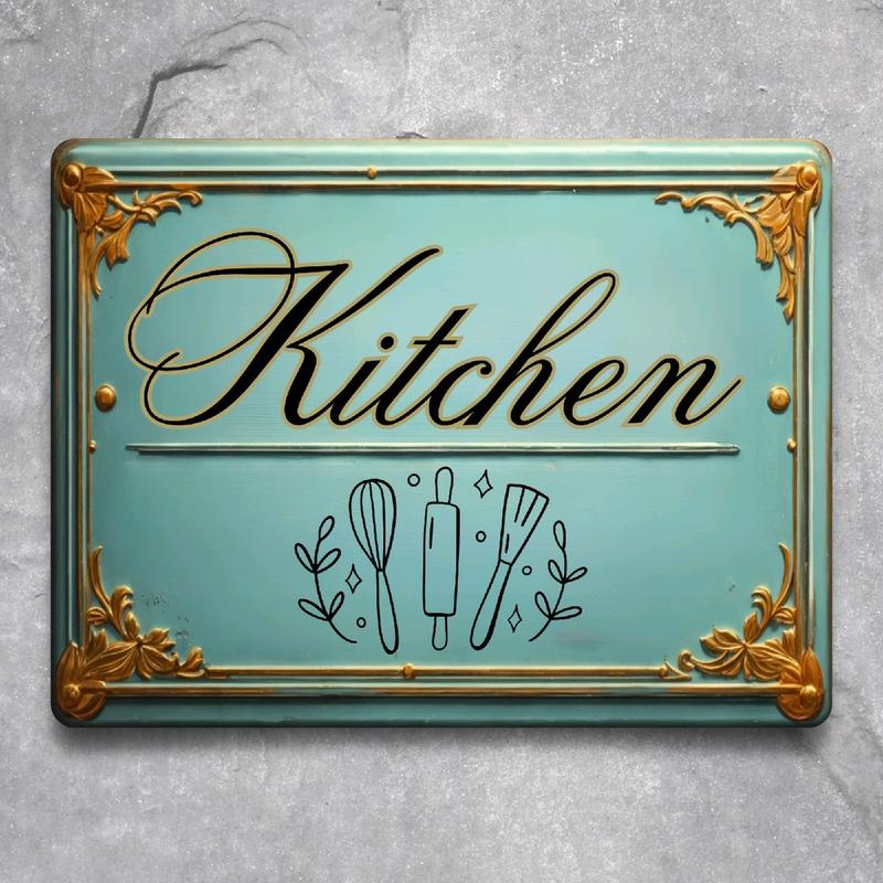 Door Signs for Home Plaques 1pcs, Kitchen, Lounge, Bedroom, Bathroom, Toilet, Ladies, Gents, Room Names Text, Vintage Rustic Pattern, Aluminium Metal, Shabby Chic Decoration for House Set, B&B Hotel Business Indoor/Outdoor - 20 x 15cm Retro Wall 5