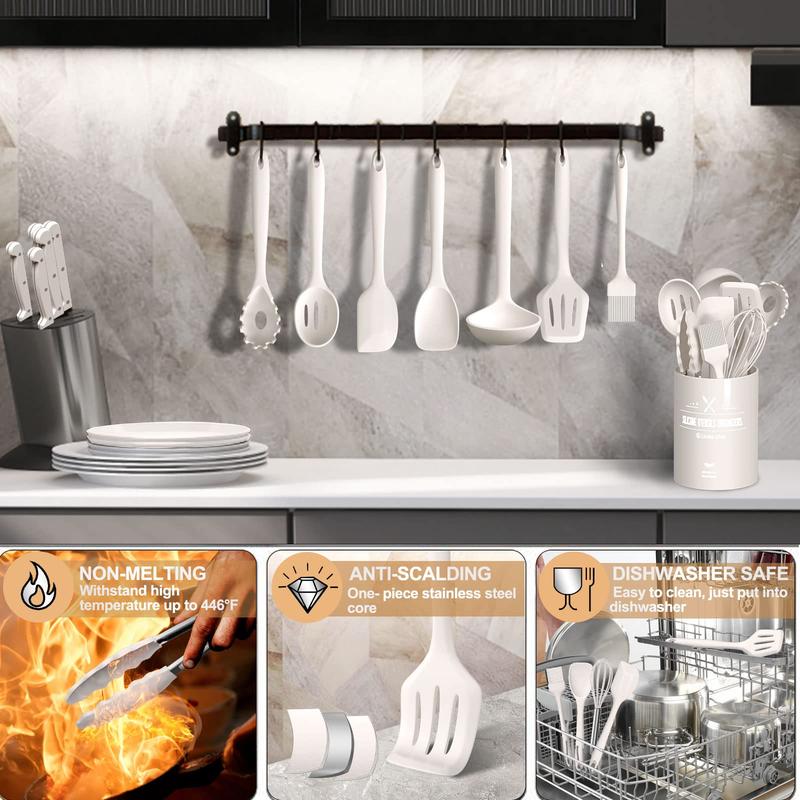 Silicone Kitchen cooking Utensils Set, 22 Pcs Heat Resistant Khaki Cooking Utensils Set, Turner, Tongs, Spoon, Spatula, Kitchen Gadgets Tools Set For Nonstick Cookware 3