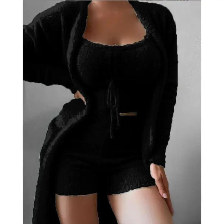 2025 New Women's Clothing stuffed Three-piece Tie Pajamas Set plaid Casual Suit Home Service 6