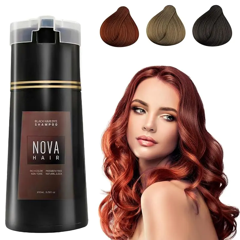 Hair Dye Shampoo,Nova Hair Instant Dye Shampoo,Nova Hair Dye Shampoo 3 in 1, for Men &amp; Women (Light Brown) 7