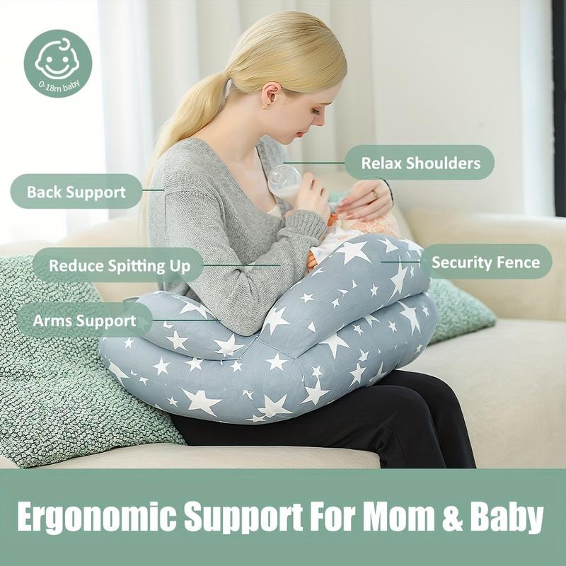 Breastfeeding Pillow with Adjustable Waist Strap and Safety Fence, Nursing Pillow XXL Maternity Pillow, Pregnancy Pillow for Sleeping with Removable Blue Cover 3